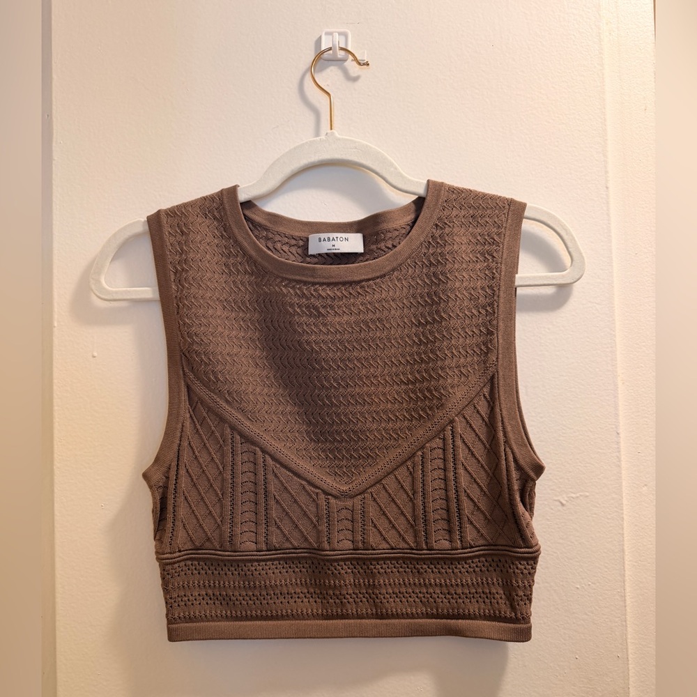 Aritzia Babaton Pointelle Sweater Knit Crop Tank | Mocha/Brown | Size M